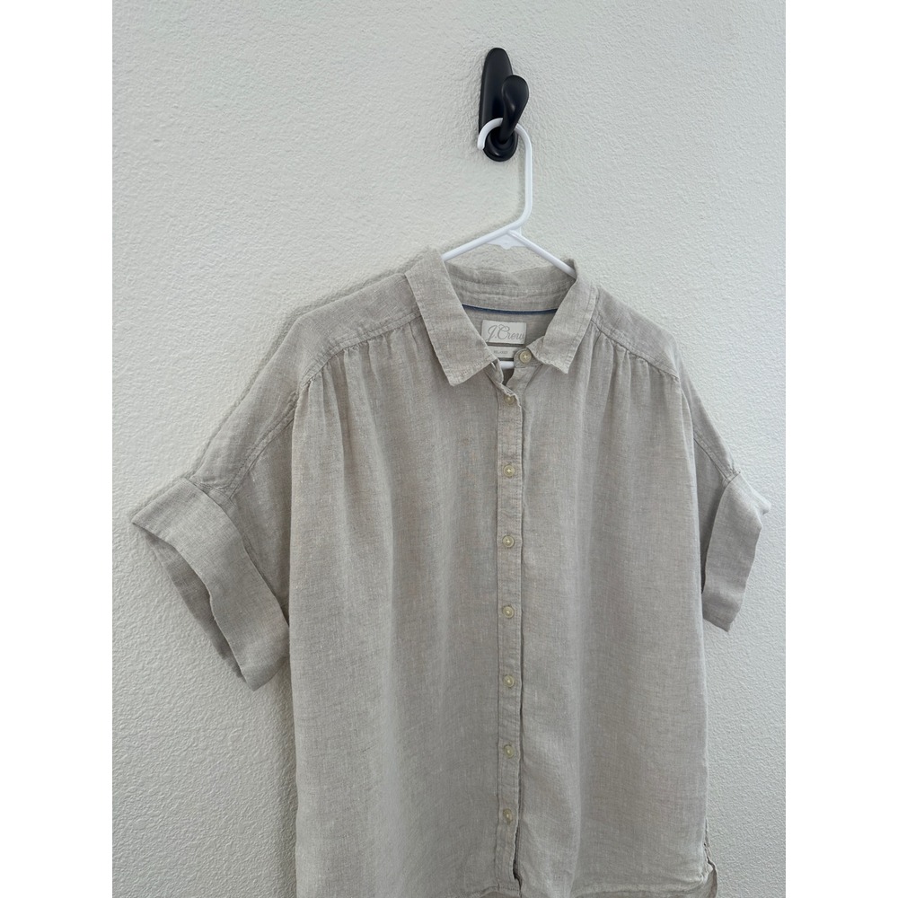 J.Crew Button Down Shirt Womens L Beige Baird McNutt Irish Linen Short Sleeve - Picture 4 of 10
